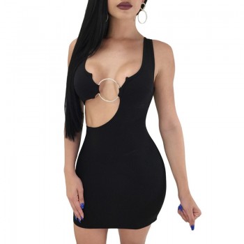 Sexy Party Dresses Sleeveless Hollow Out Night Club Bodycon Dress Blue Black Burgundy